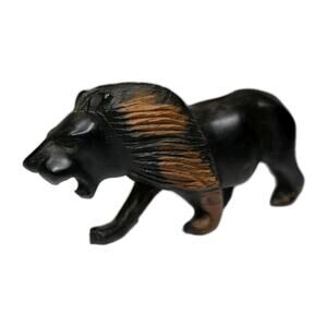 Vintage Hand Carved Wooden Two Tone Roaring Lion Statue Sculpture 8.5”